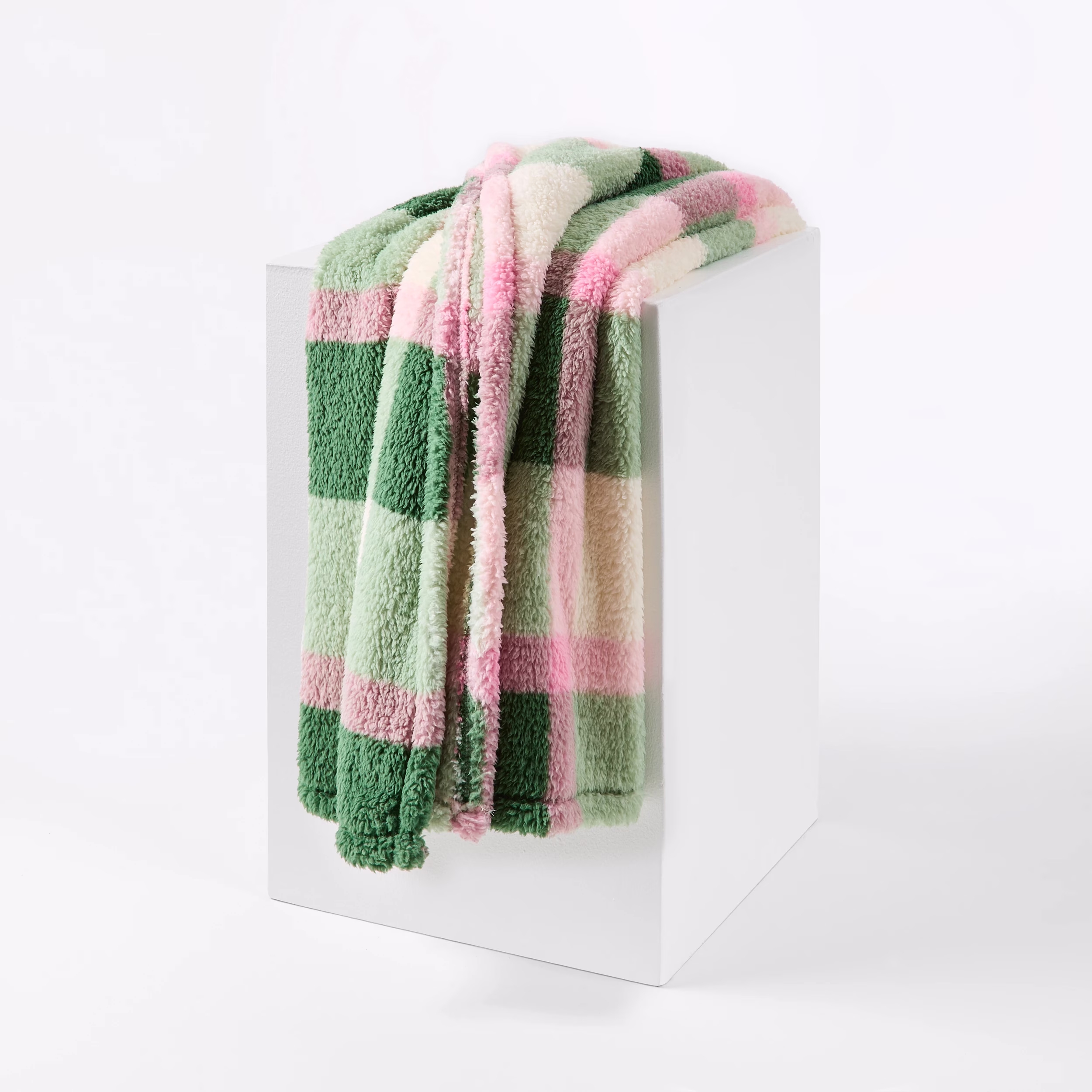 Pink and Green Check Throw Fleece